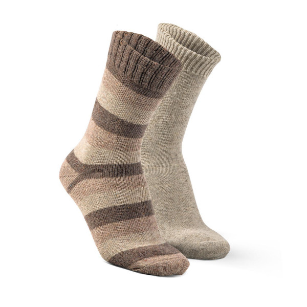 Alpaka Socken braun gestreift 2er Pack